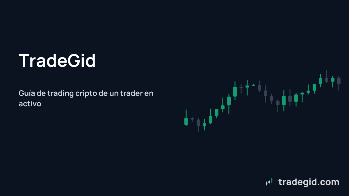 Portada de TradeGid: gráfico de velas con el texto guía de trading cripto de un trader en activo